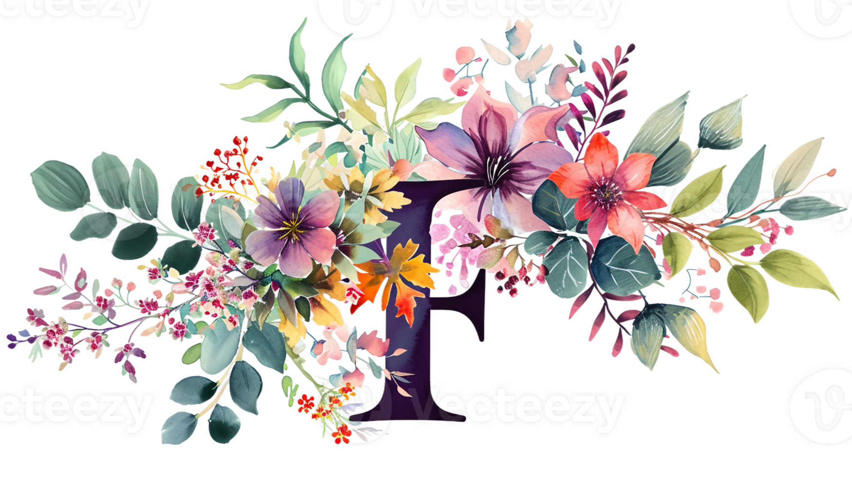 AI generated A Creative Letter F Illustration Blooms with Beauty on Transparent Background png