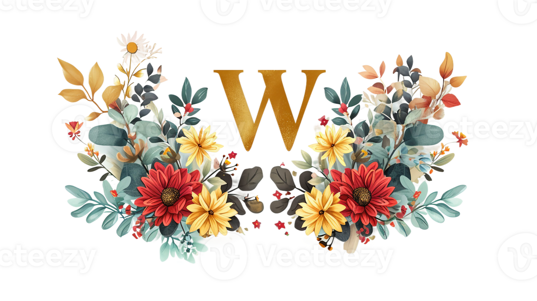 AI generated A Floral Letter W Illustration on Transparent Background png