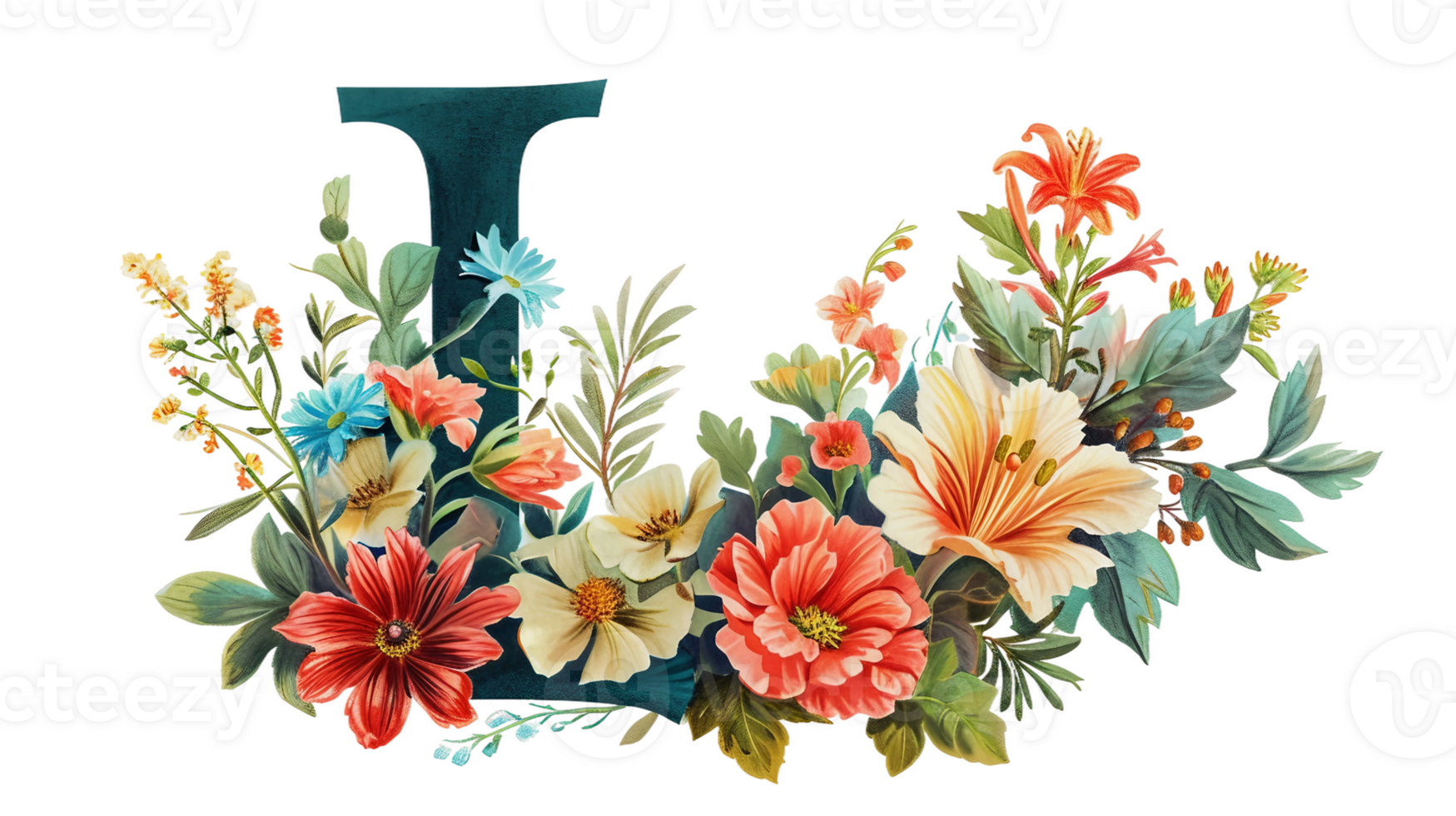 AI generated A Letter L Adorned with Enchanting Blooms on Transparent Background png