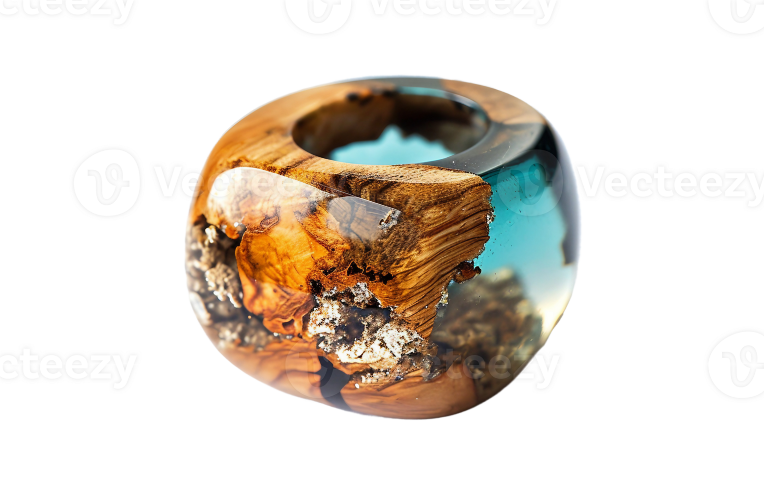 AI generated Wood and Resin Fusion Statement Ring on the transparent background, PNG Format