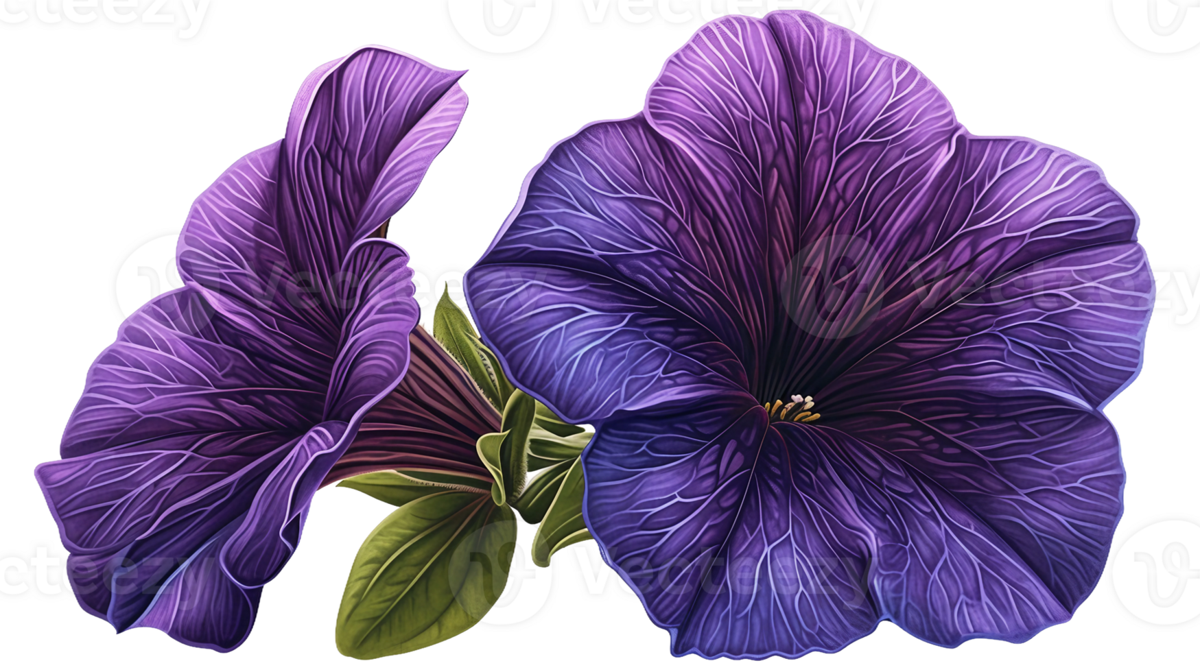 AI generated Purple petunia seen from the front on Transparent Background png