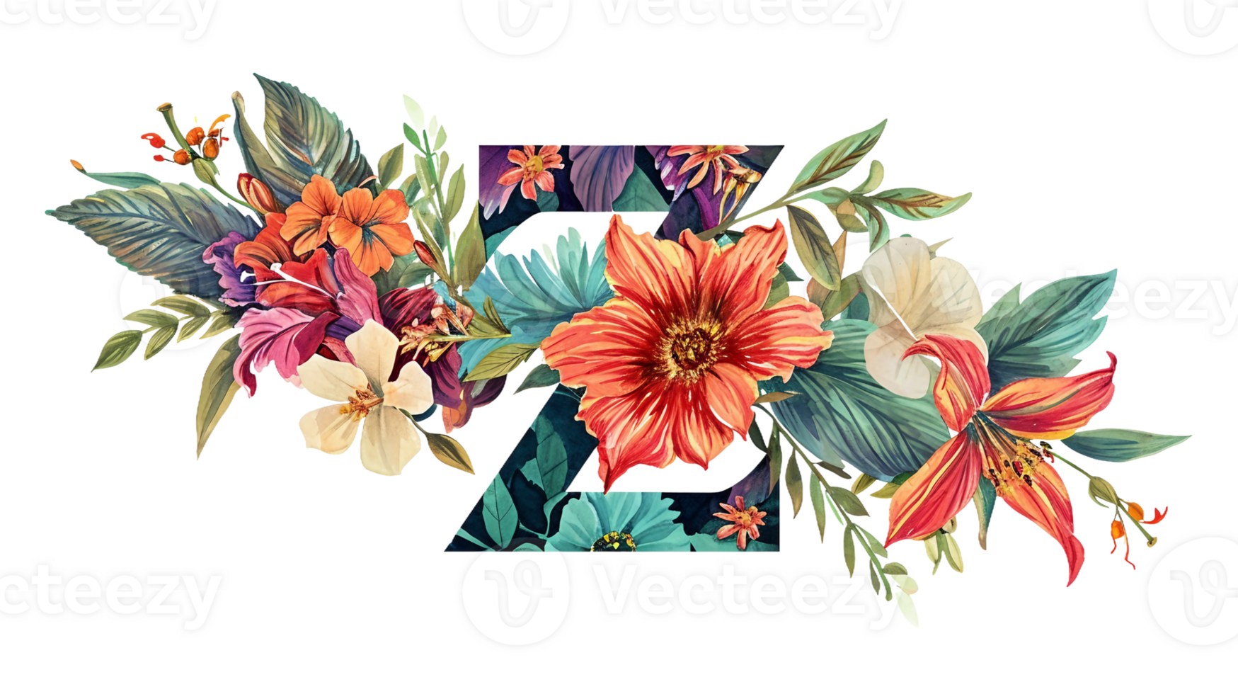 AI generated A Letter Z Embellished with Flowers on Transparent Background png
