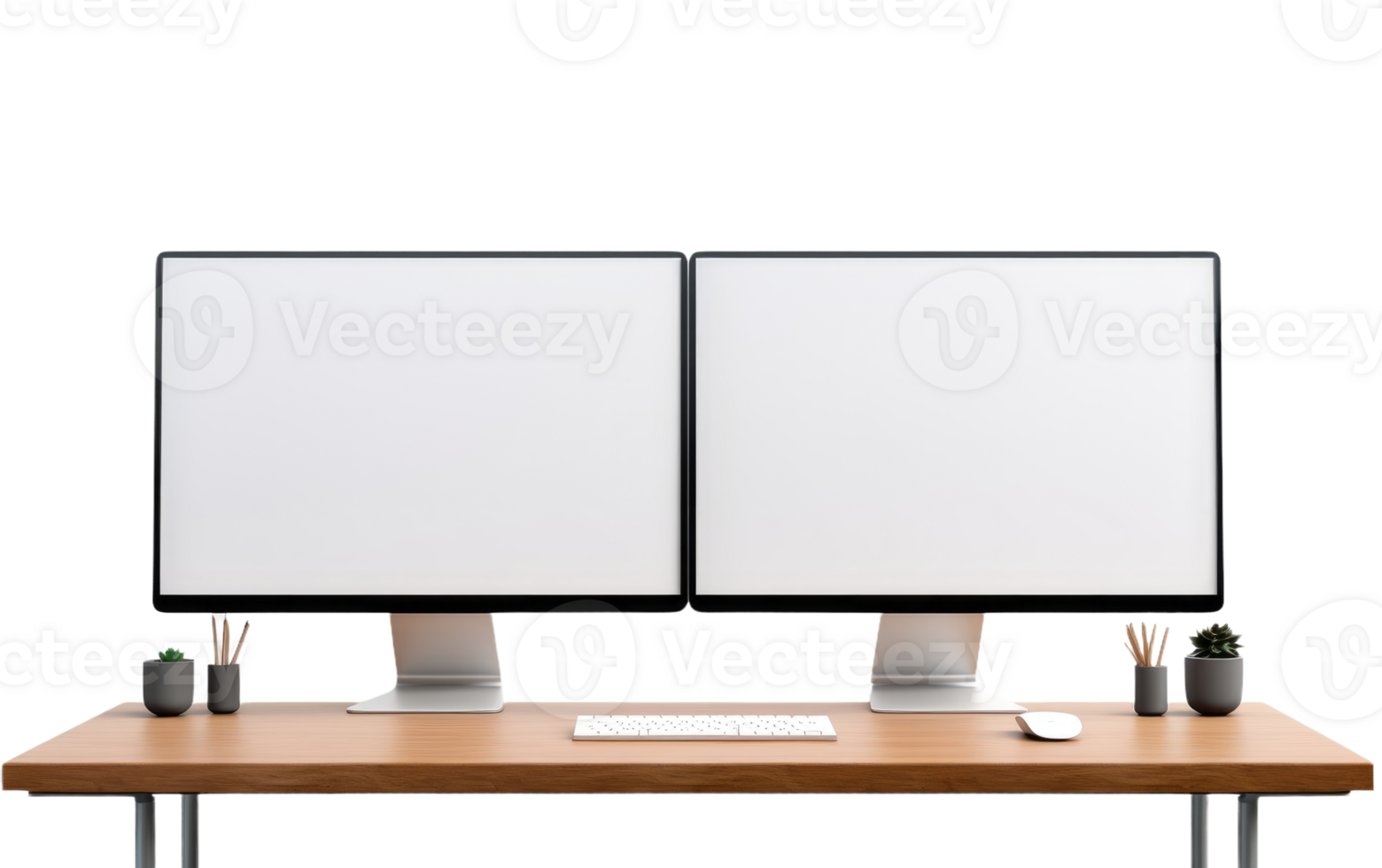 AI generated Dual Monitor Computer Desk On Transparent Background png