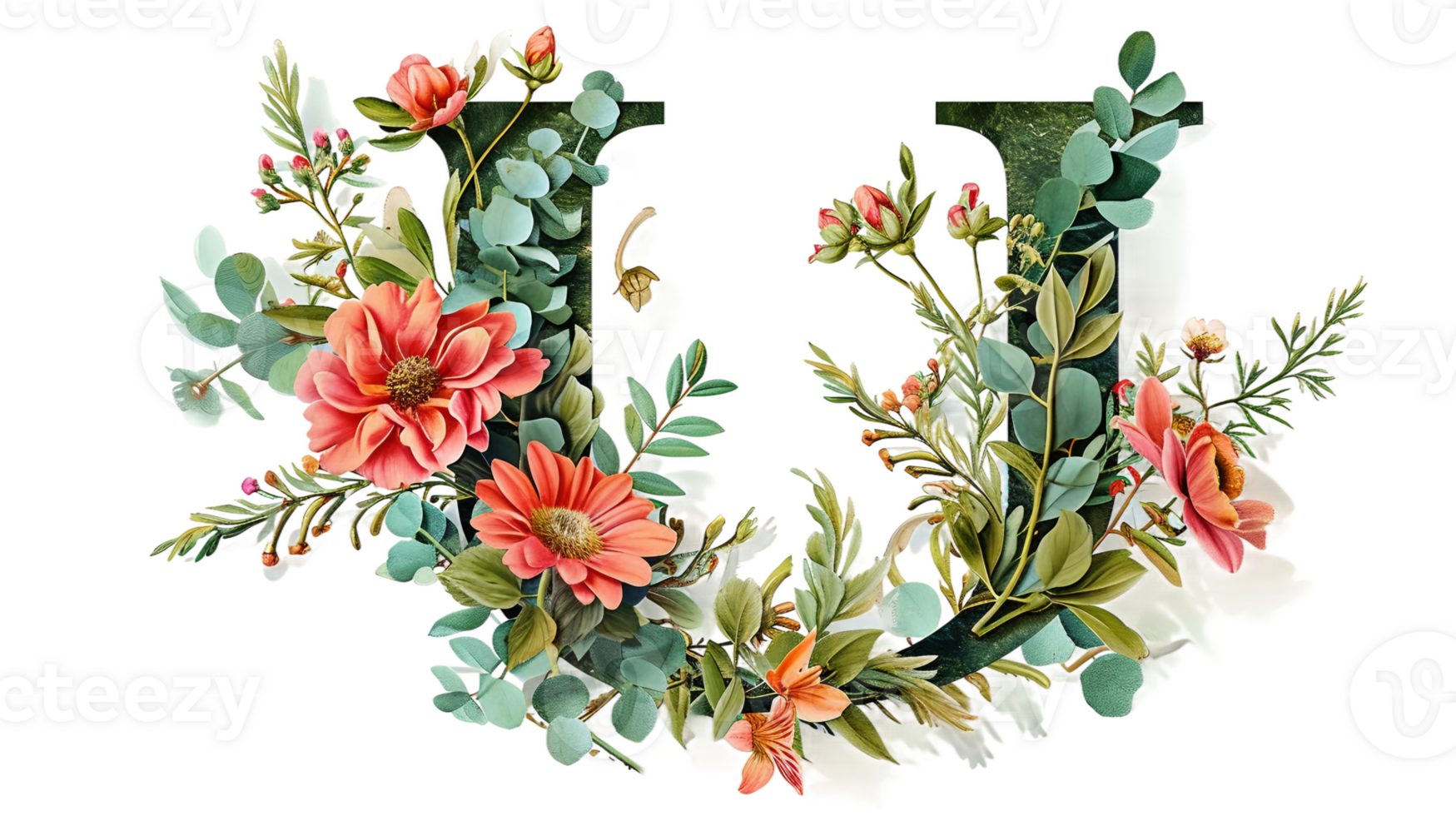 AI generated U-shaped Design with Flowers on Transparent Background png