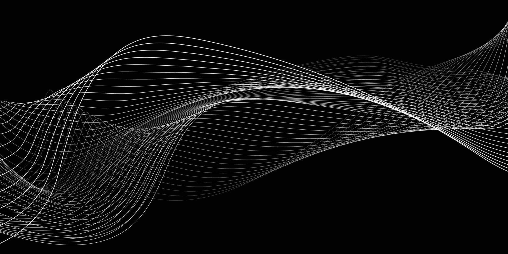 Abstract wave flowing lines patterns. Modern wave line background. White lines on black background. vector