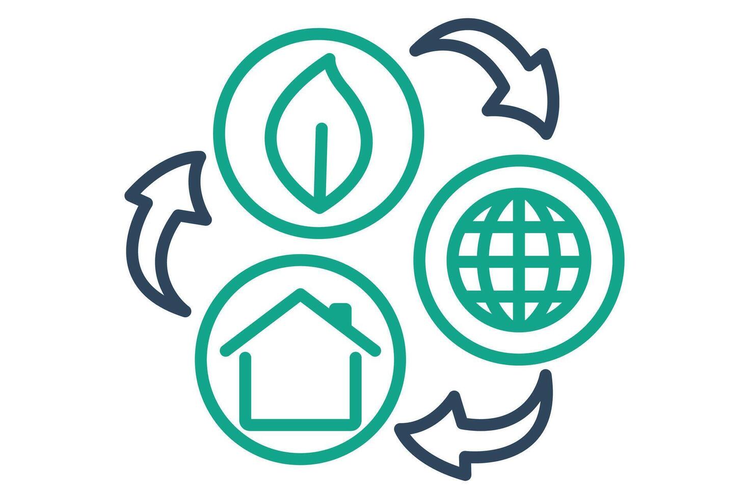 ESG icon.  leaf, earth and house. icon related to ESG. line icon style. nature element illustration vector