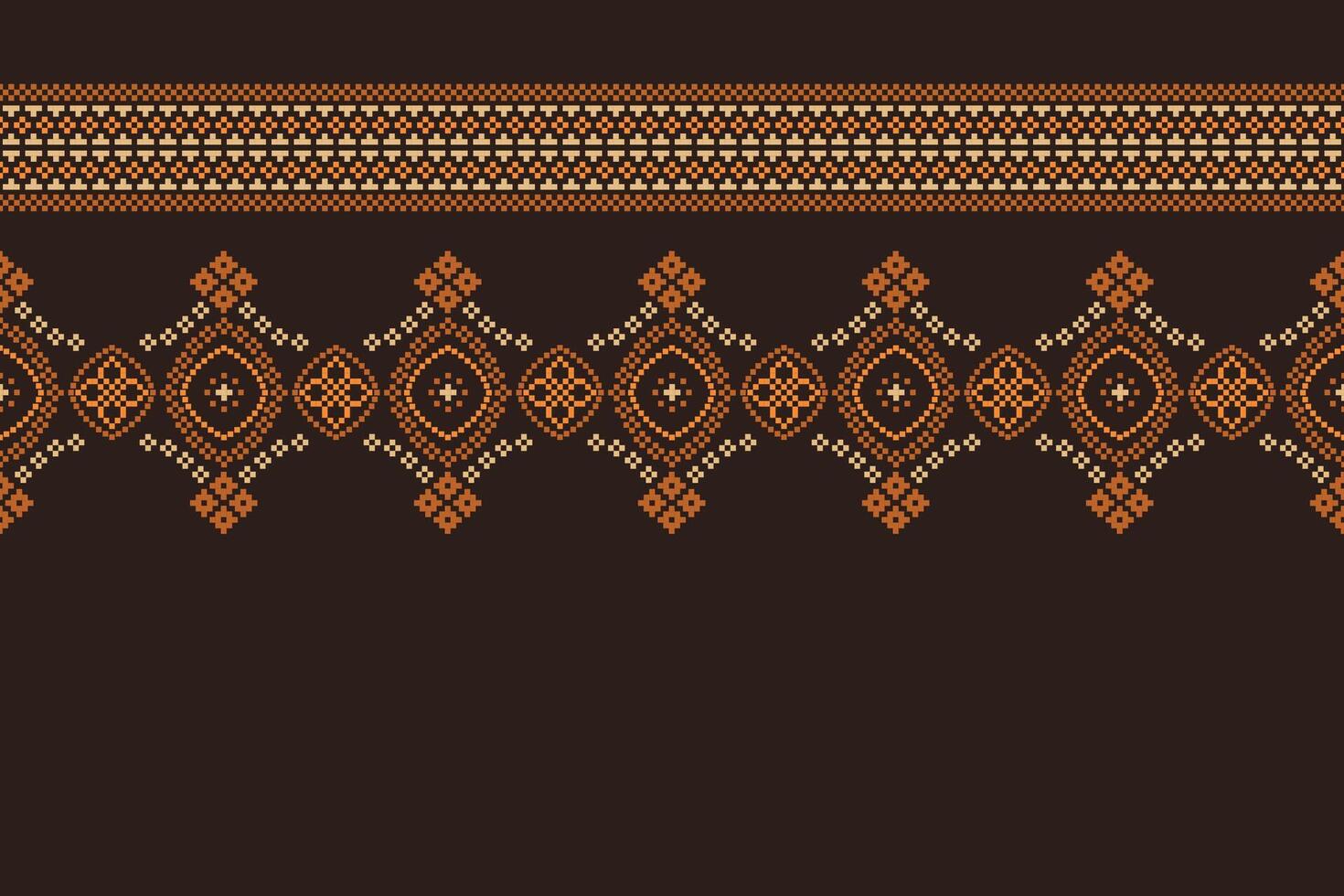 Traditional ethnic motifs ikat geometric fabric pattern cross stitch.Ikat embroidery Ethnic oriental Pixel brown background. Abstract,vector,illustration. Texture,scarf,decoration,wallpaper. vector