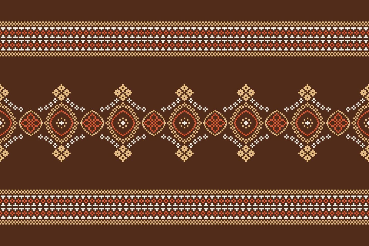 tradicional étnico motivos ikat geométrico tela modelo cruzar puntada.ikat bordado étnico oriental píxel marrón antecedentes. resumen, vector, ilustración. textura,bufanda,decoración,papel tapiz. vector