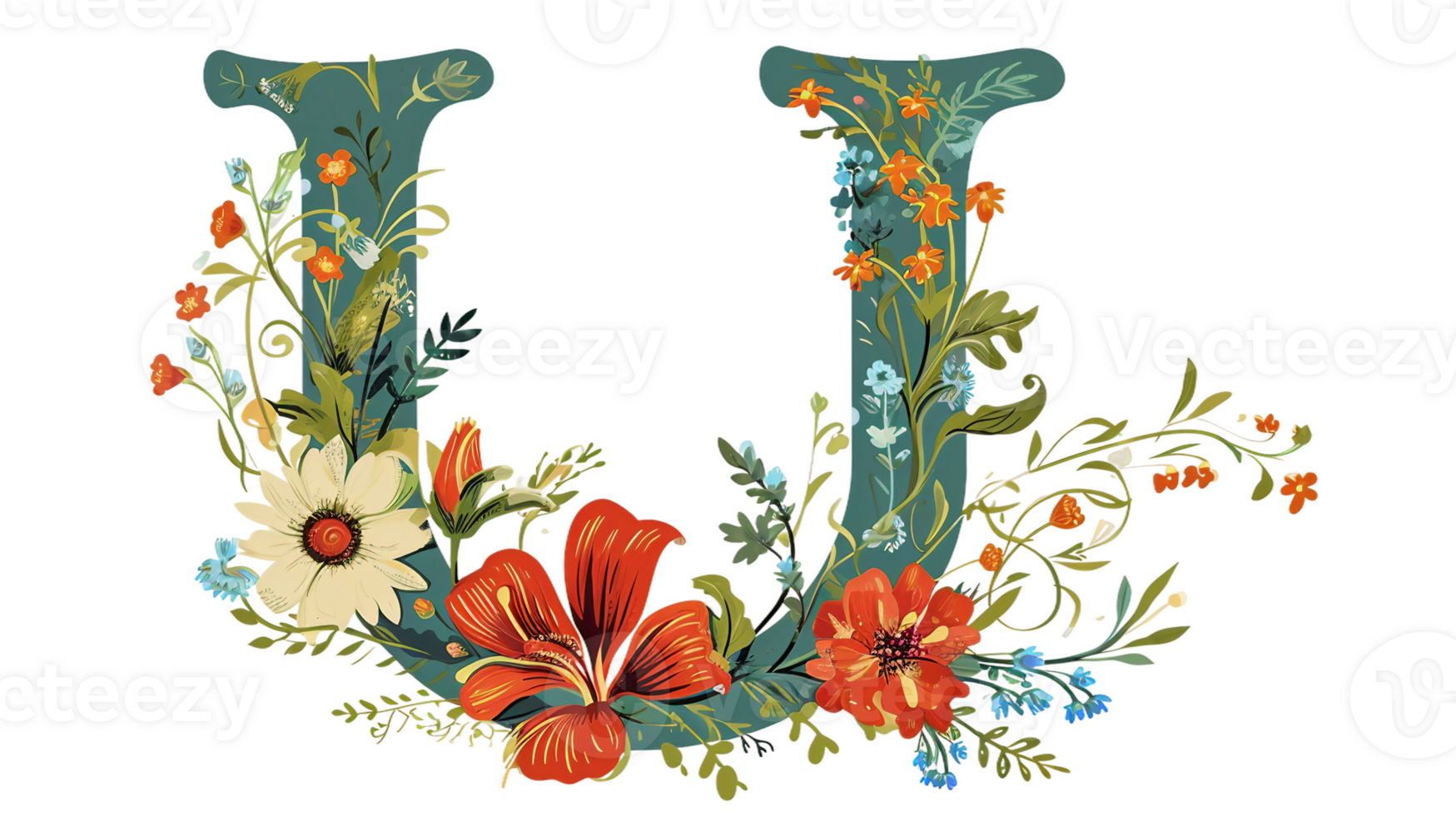 AI generated A Floral Journey through the Letter U on Transparent Background png