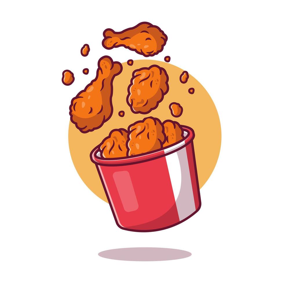 Flying fried chicken with bucket cartoon vector illustration. fast food concept isolated vector.