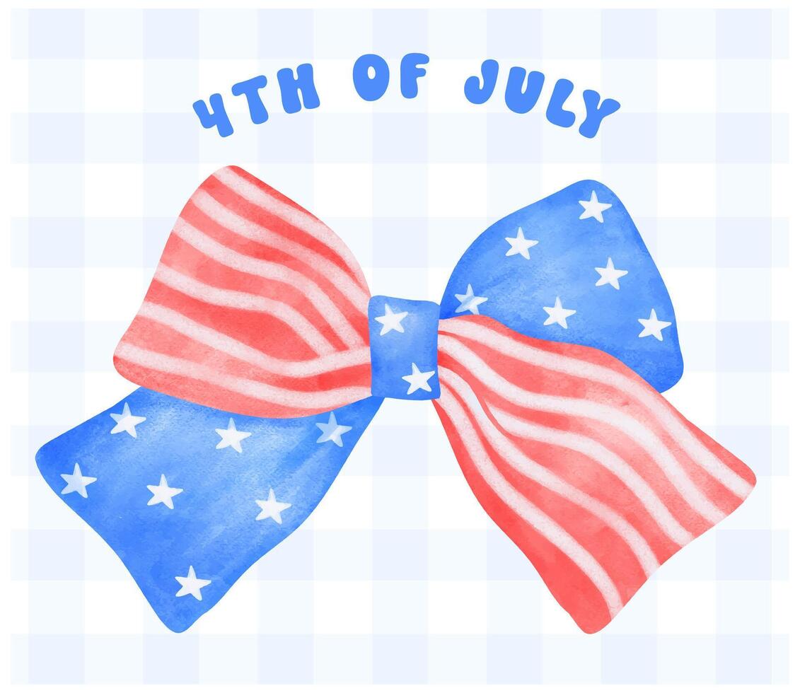 4th of July Coquette stars and stripes ribbon Bow Watercolor vector. vector