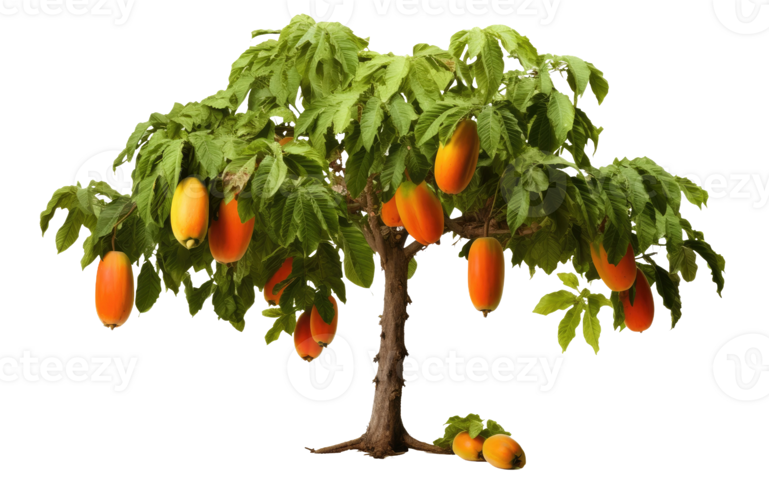 AI generated Papaya Tree On Transparent Background. png