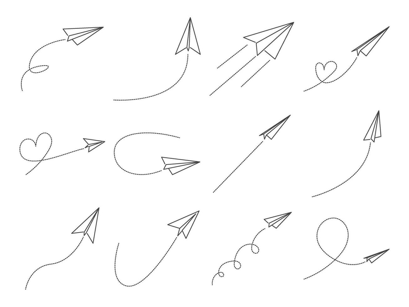 Paper Airplane Doodle Line Set vector