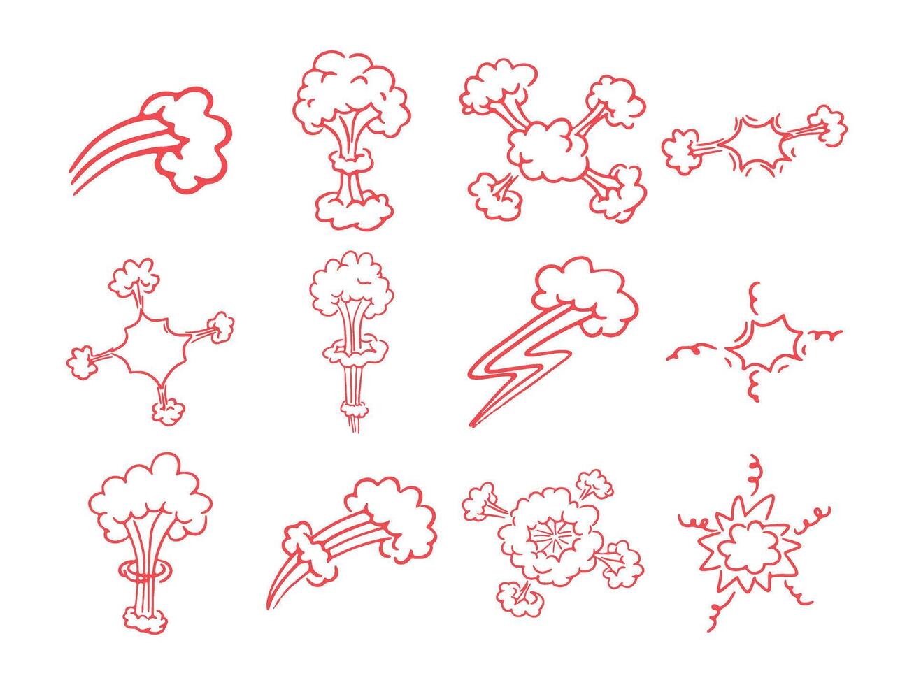 garabatear dibujado a mano explosión cómic conjunto vector