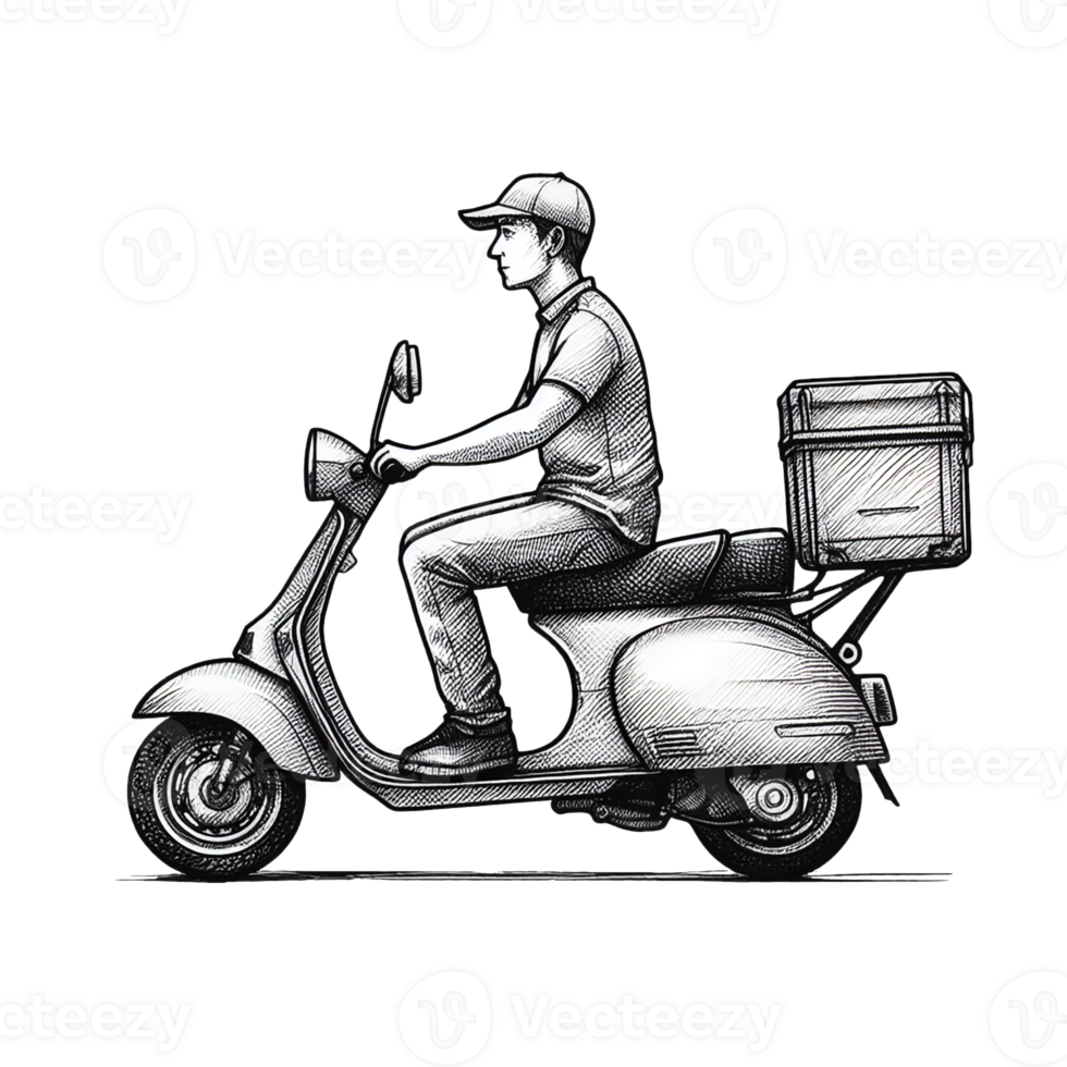 ai generato consegna uomo guida un' scooter png