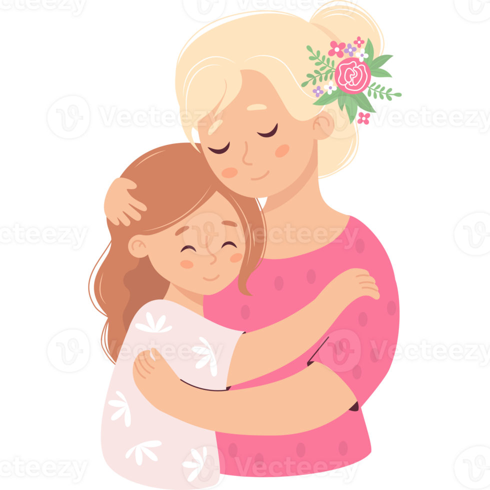 Cute mother hugs  daughter png