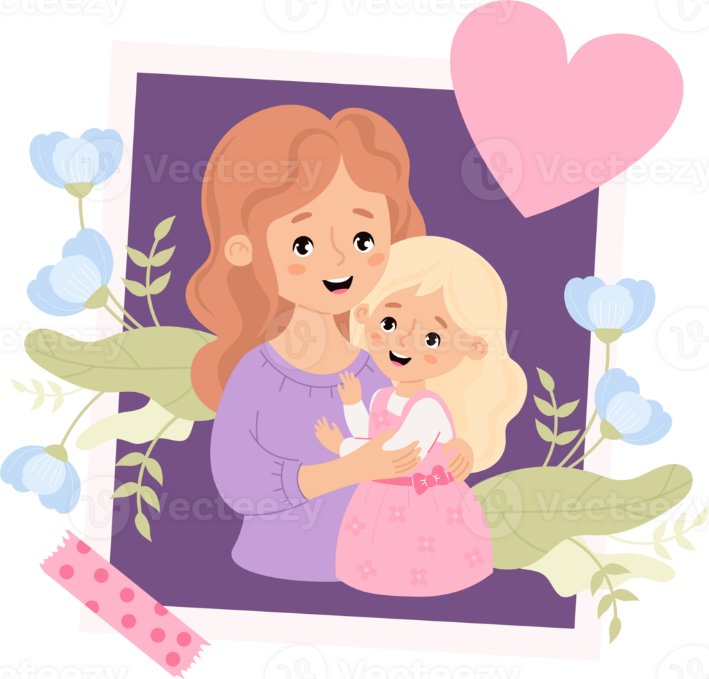 Cute photograph from happy mother with her daughter with flowers png