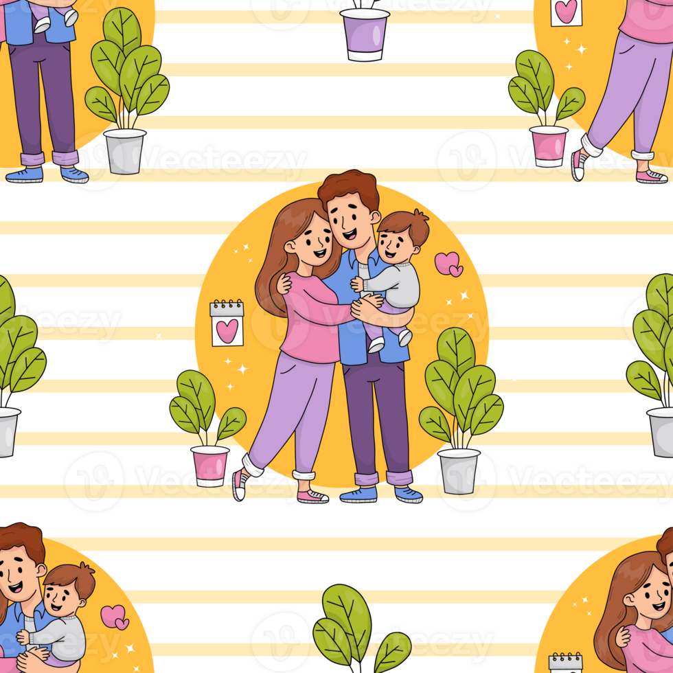 Seamless pattern with cute family png