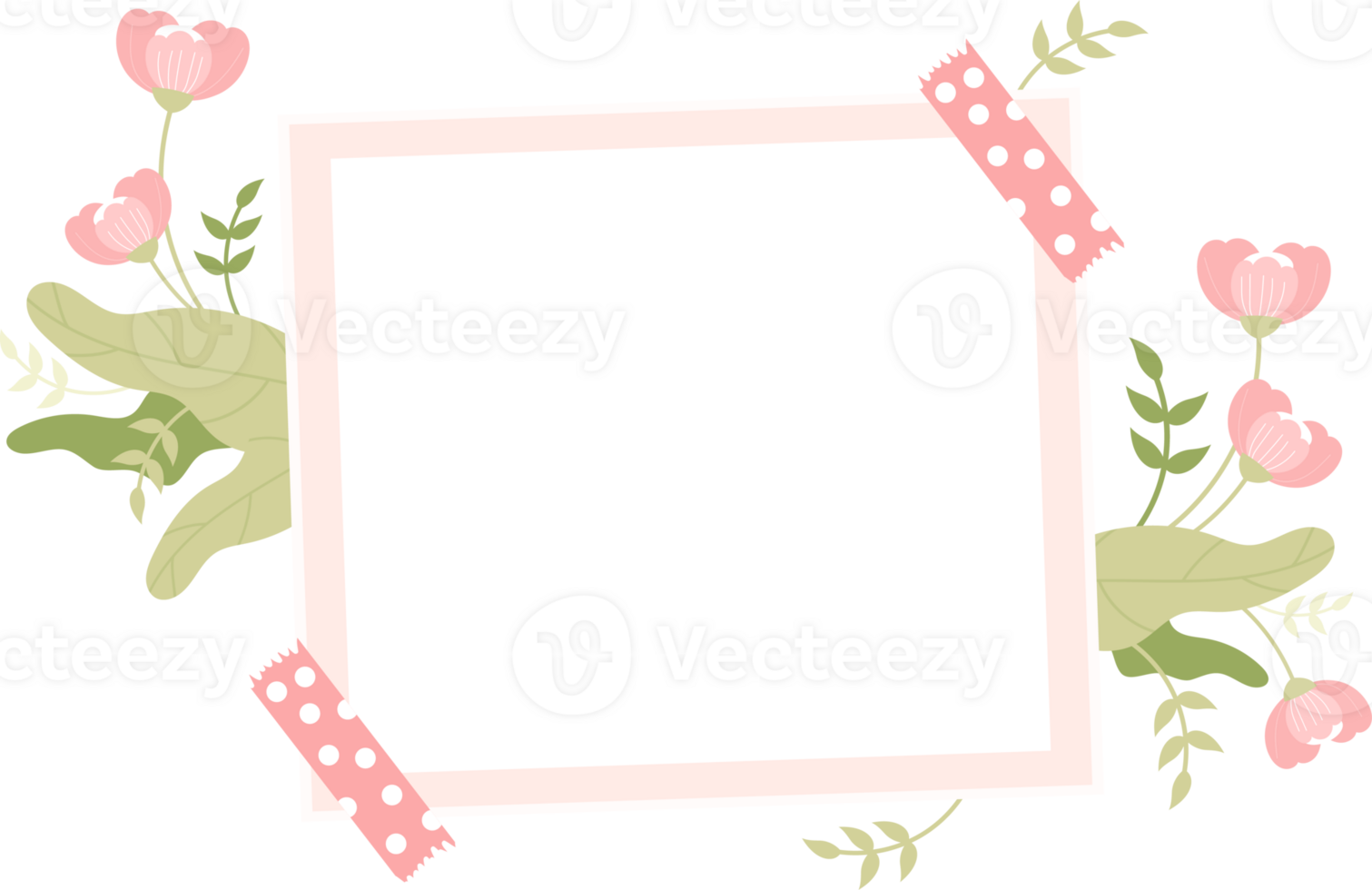 Photo frame with soft pink flowers png