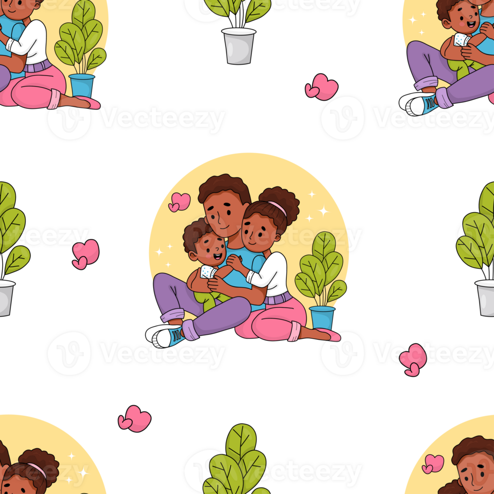 Seamless pattern with happy black  family png