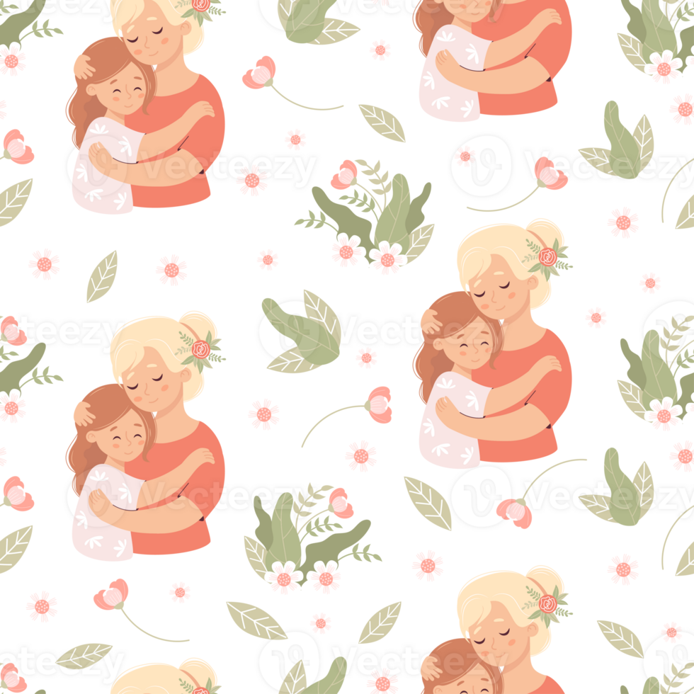 Seamless pattern with happy woman  with daughter png