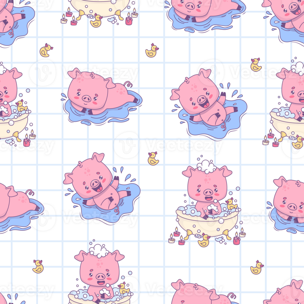 Seamless pattern with happy bathing pigs png