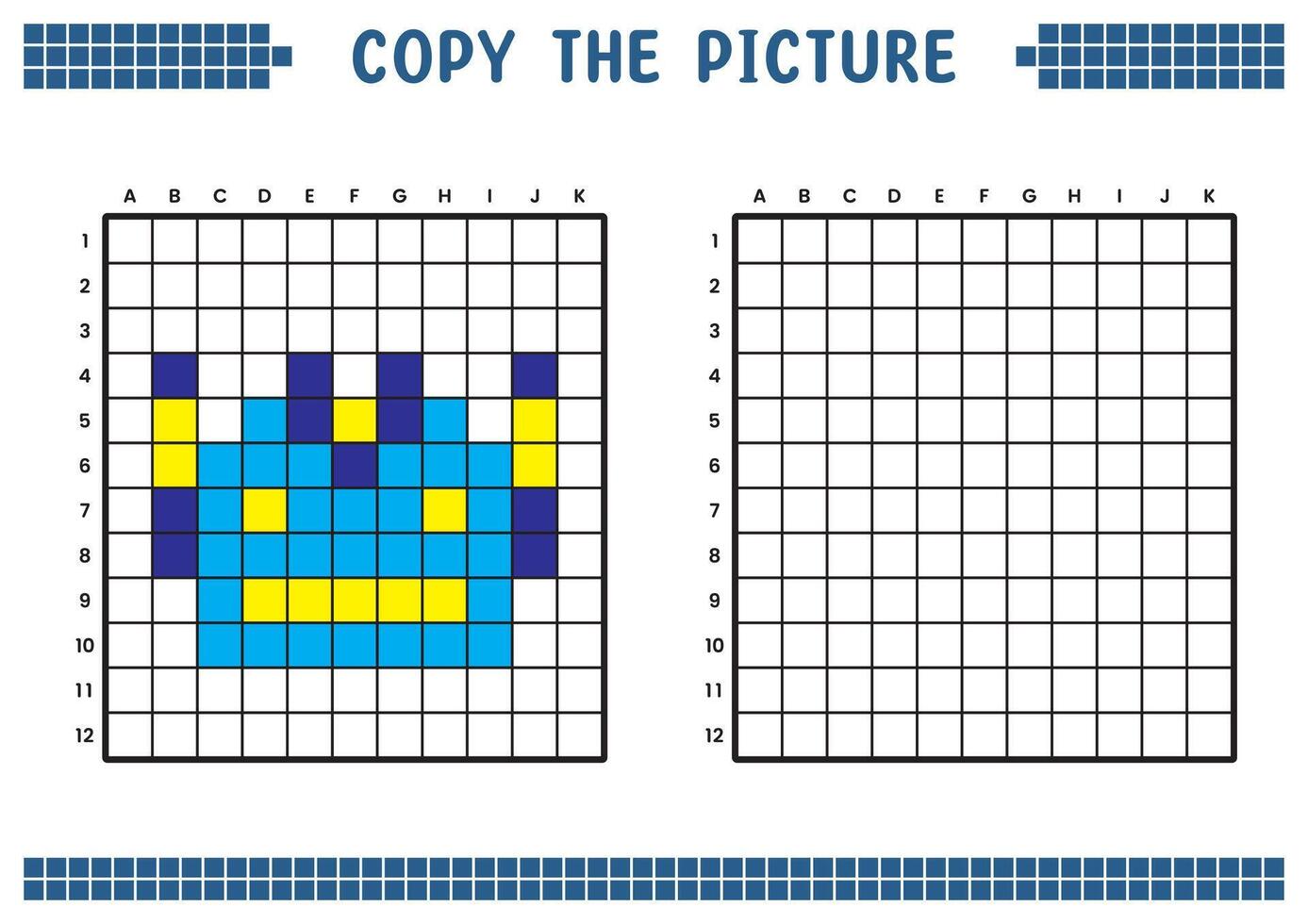 Copiar el imagen, completar el cuadrícula imagen. educativo hojas de trabajo dibujo con cuadrícula, colorante áreas para niños preescolar actividades. dibujos animados vector, píxel Arte. robot cabeza emoticon ilustración. vector