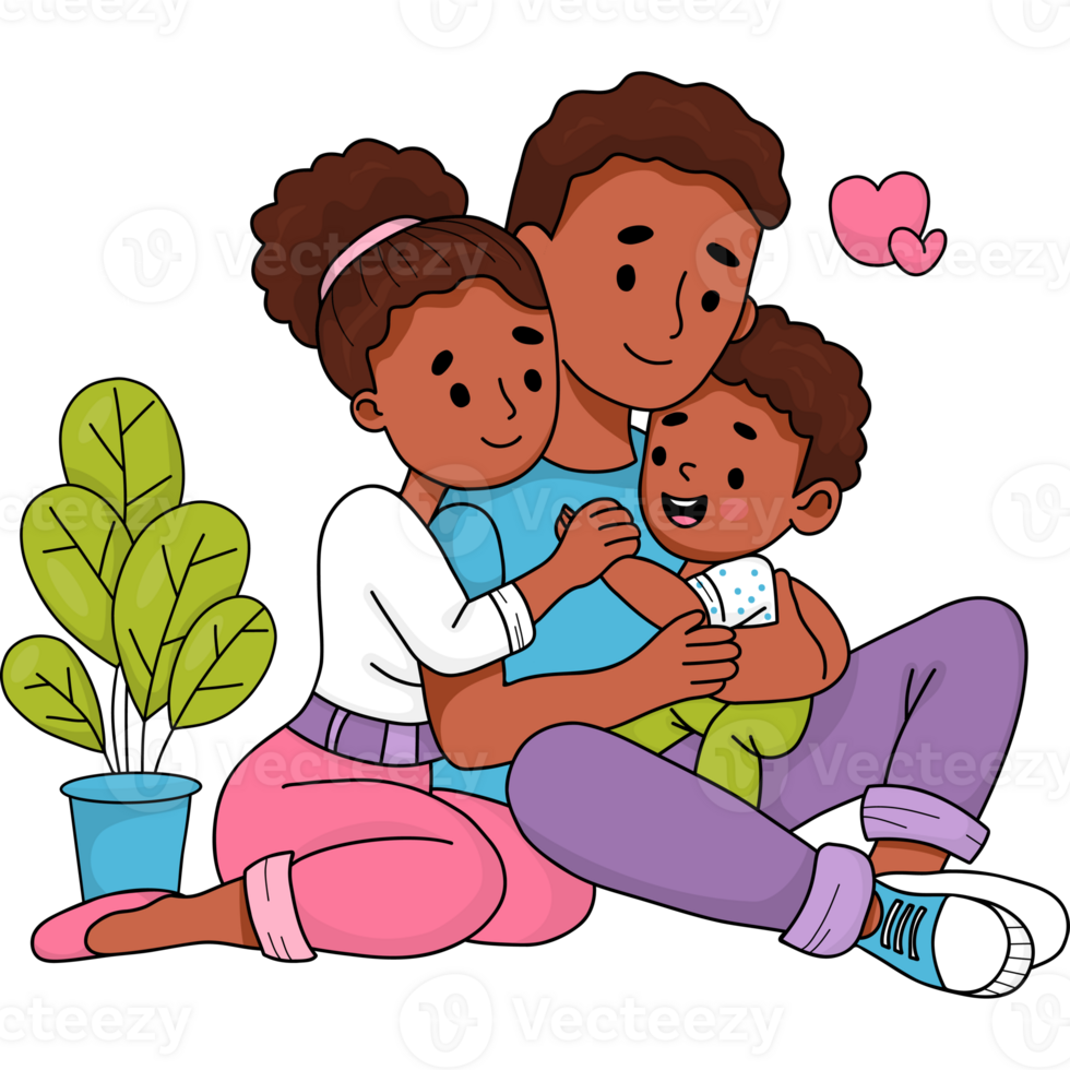 Cute ethnic sitting family png