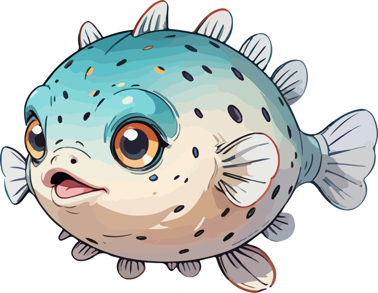 AI generated Puffer Fish Cartoon Sticker png