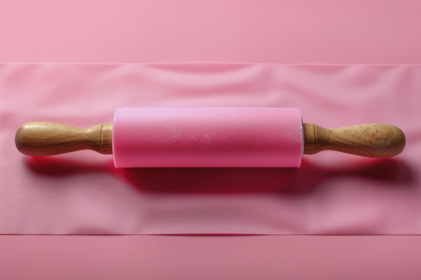 AI generated Pink Roller With Wooden Handle on Pink Background photo