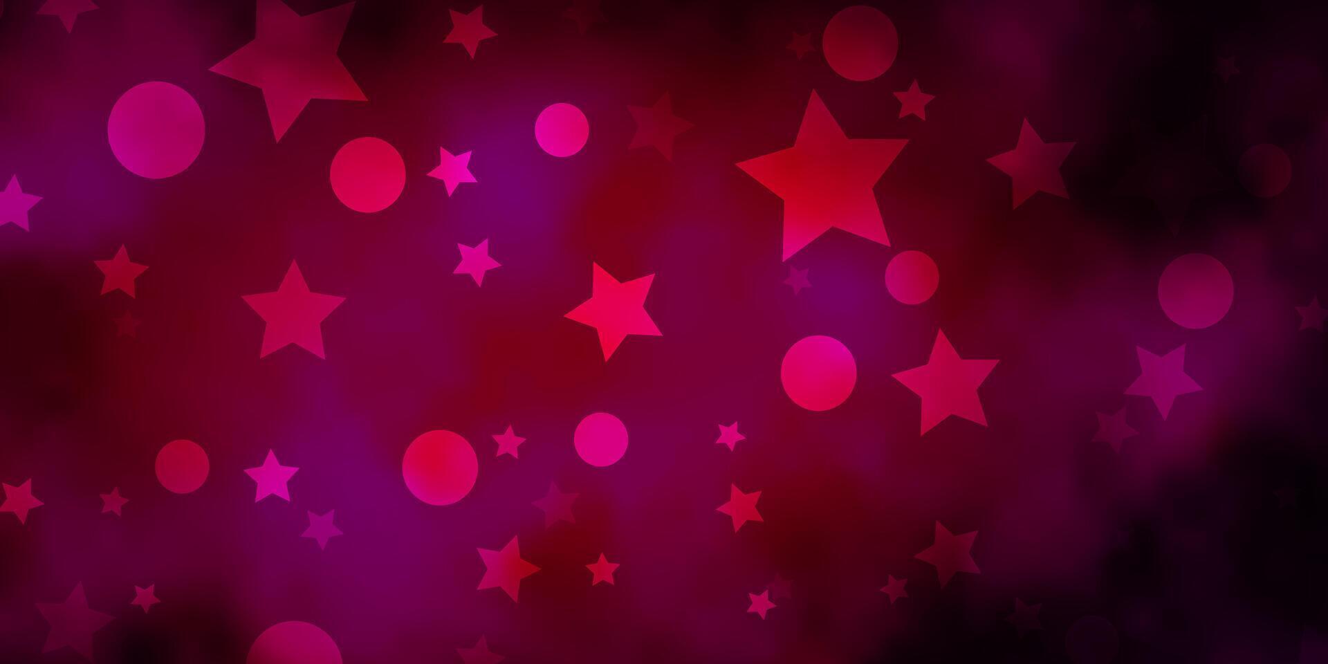 Dark Pink vector pattern with circles, stars.