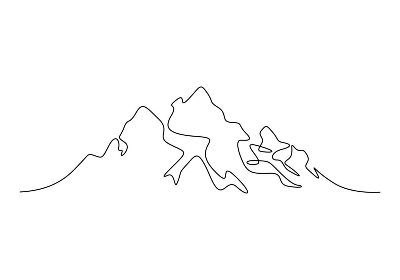 Continuous one line drawing of mountain range landscape. Adventure winter sports concept isolated on white background vector illustration