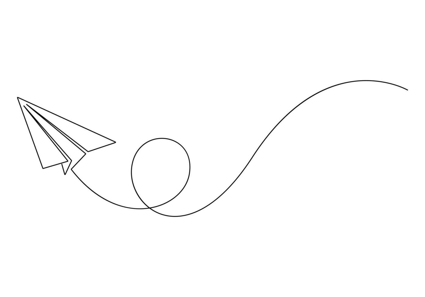 Continuous one line drawing of paper airplane isolated on white background vector illustration