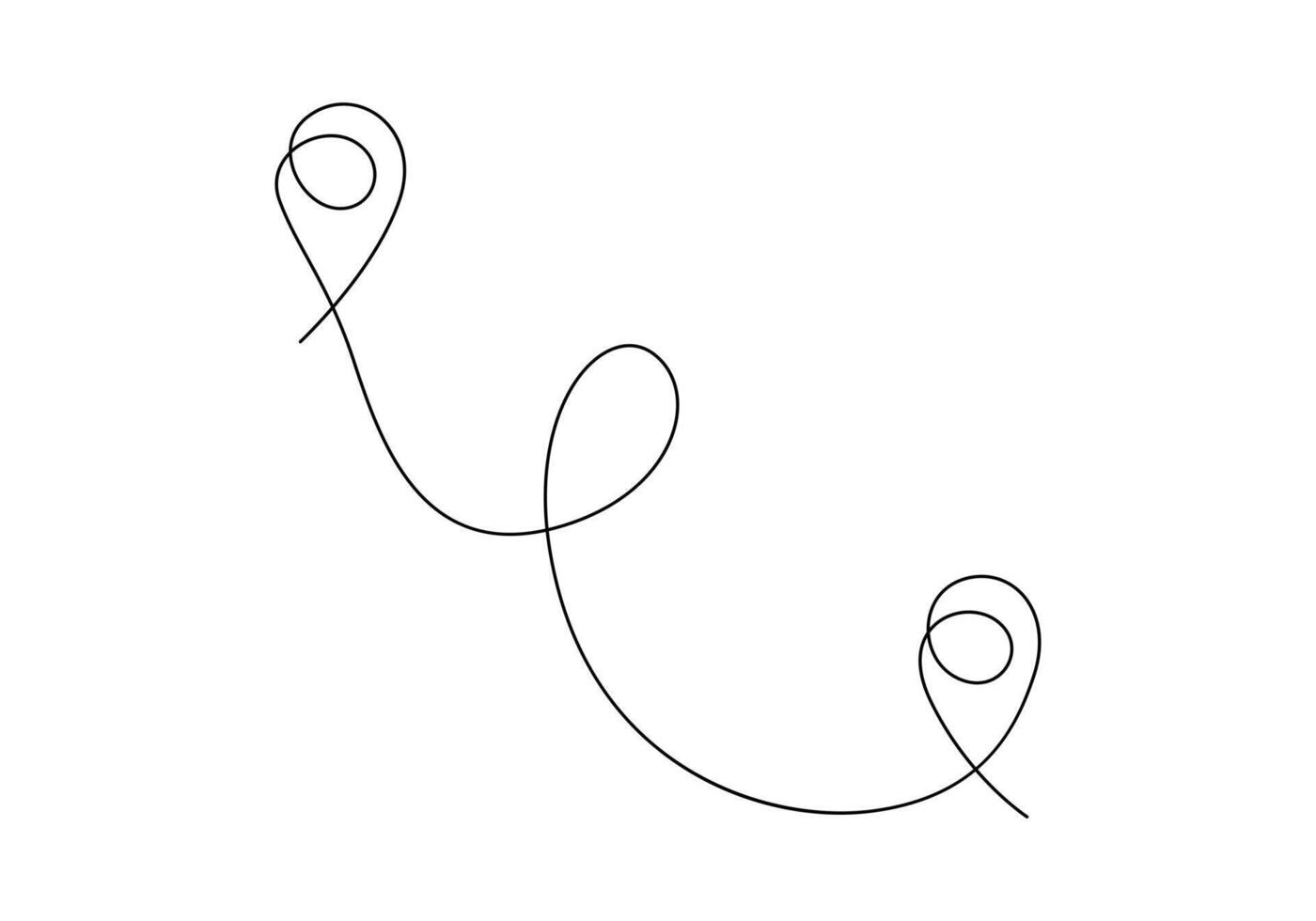 One continuous line drawing of path and location pointers simple pins on way between two points in linear style vector illustration