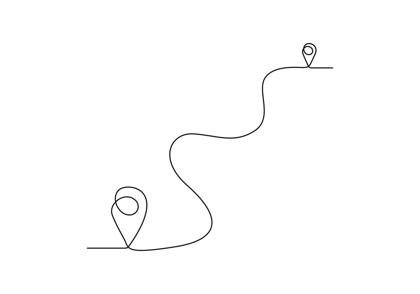 One continuous line drawing of path and location pointers simple pins on way between two points in linear style vector illustration