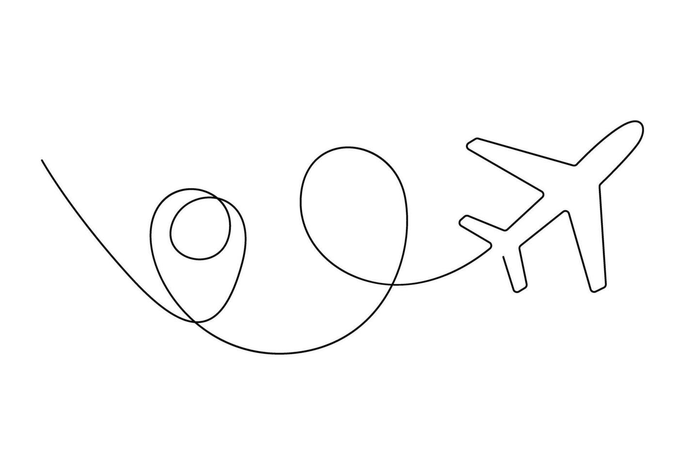 Continuous one line drawing of Airplane line path. Vector icon of Airplane flight route with start point. Isolated on white background vector illustration