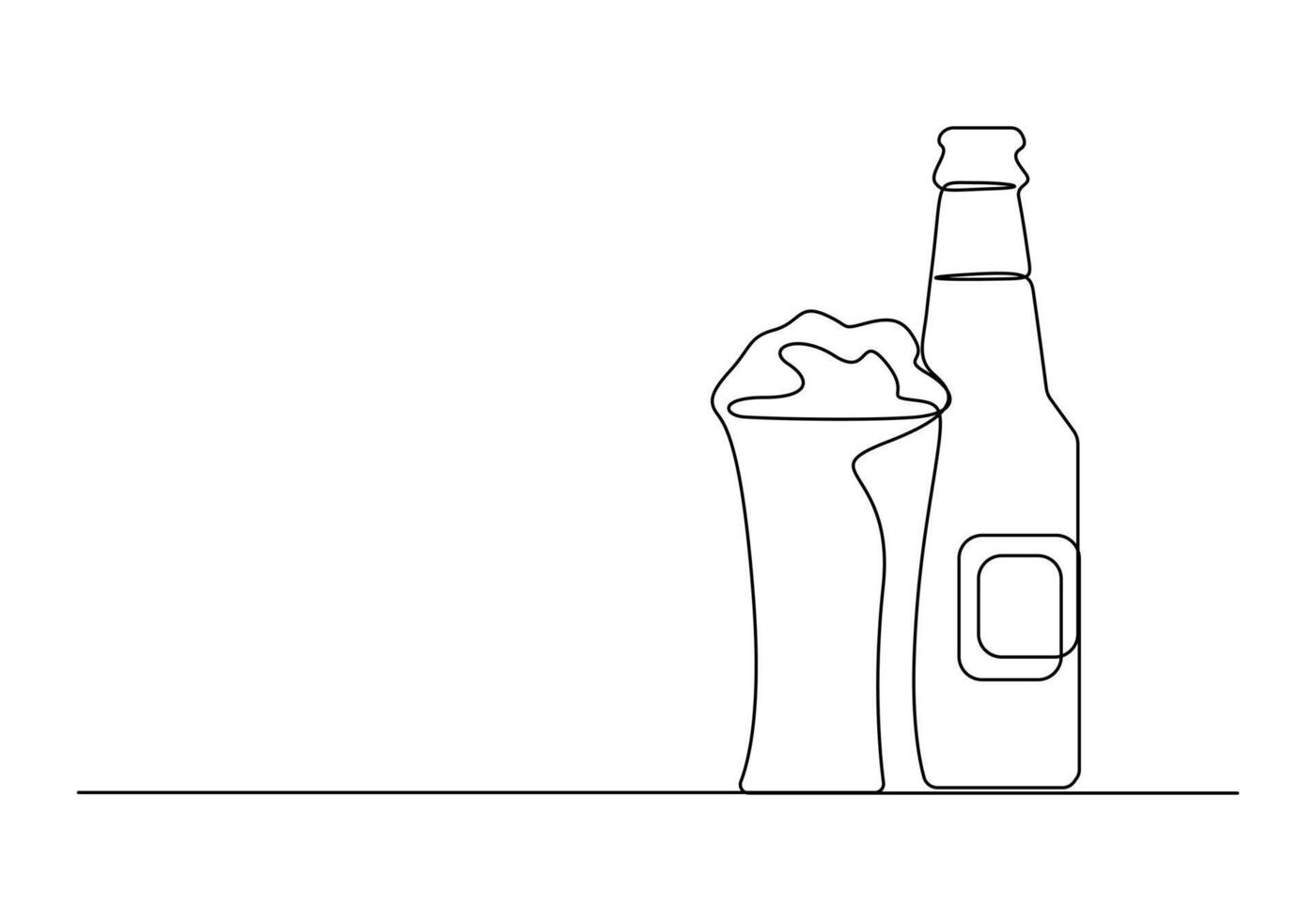 Beer glass and bottle continuous one line drawing vector illustration. Pro vector