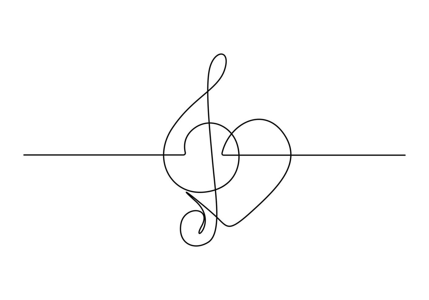 Continuous one line drawing of a treble clef. Isolated on white background vector illustration