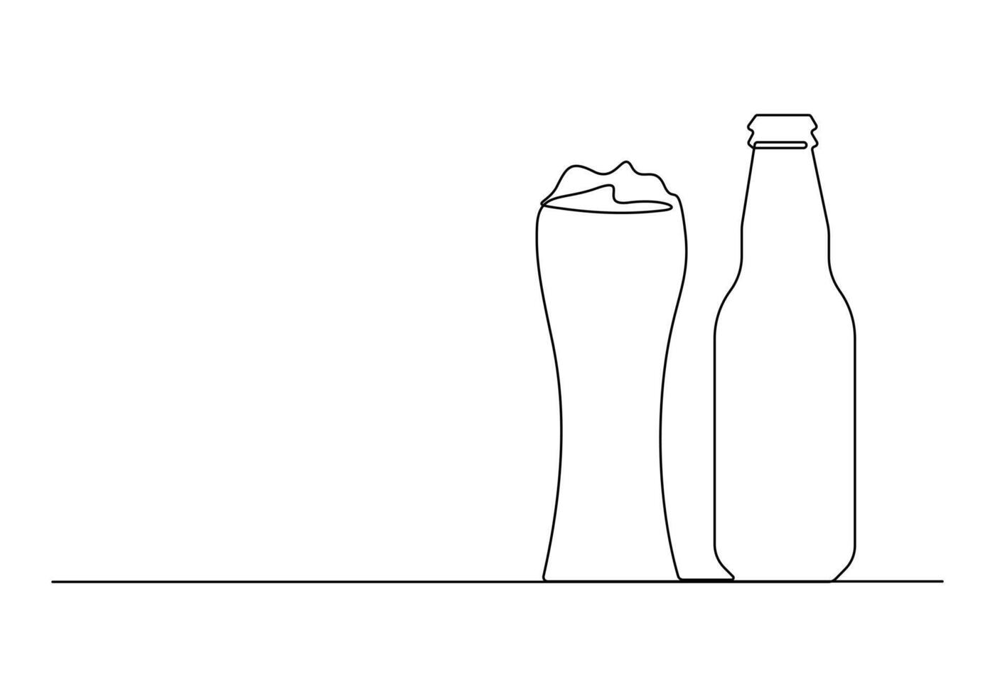 Beer glass and bottle continuous one line drawing vector illustration. Pro vector