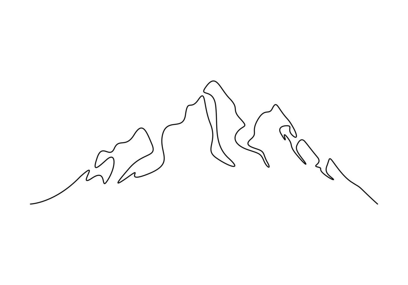 Continuous one line drawing of mountain range landscape. Adventure winter sports concept isolated on white background vector illustration