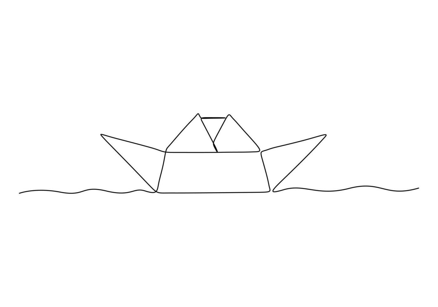 Continuous one line drawing of paper boat origami toy concept vector illustration