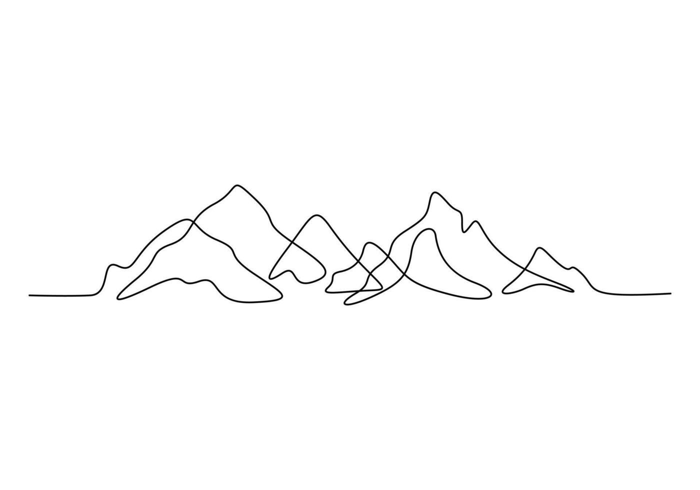 Continuous one line drawing of mountain range landscape. Adventure winter sports concept isolated on white background vector illustration