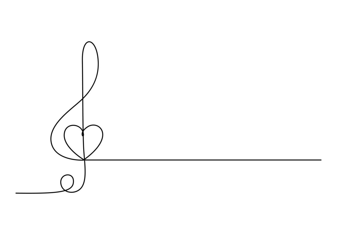 Continuous one line drawing of a treble clef. Isolated on white background vector illustration