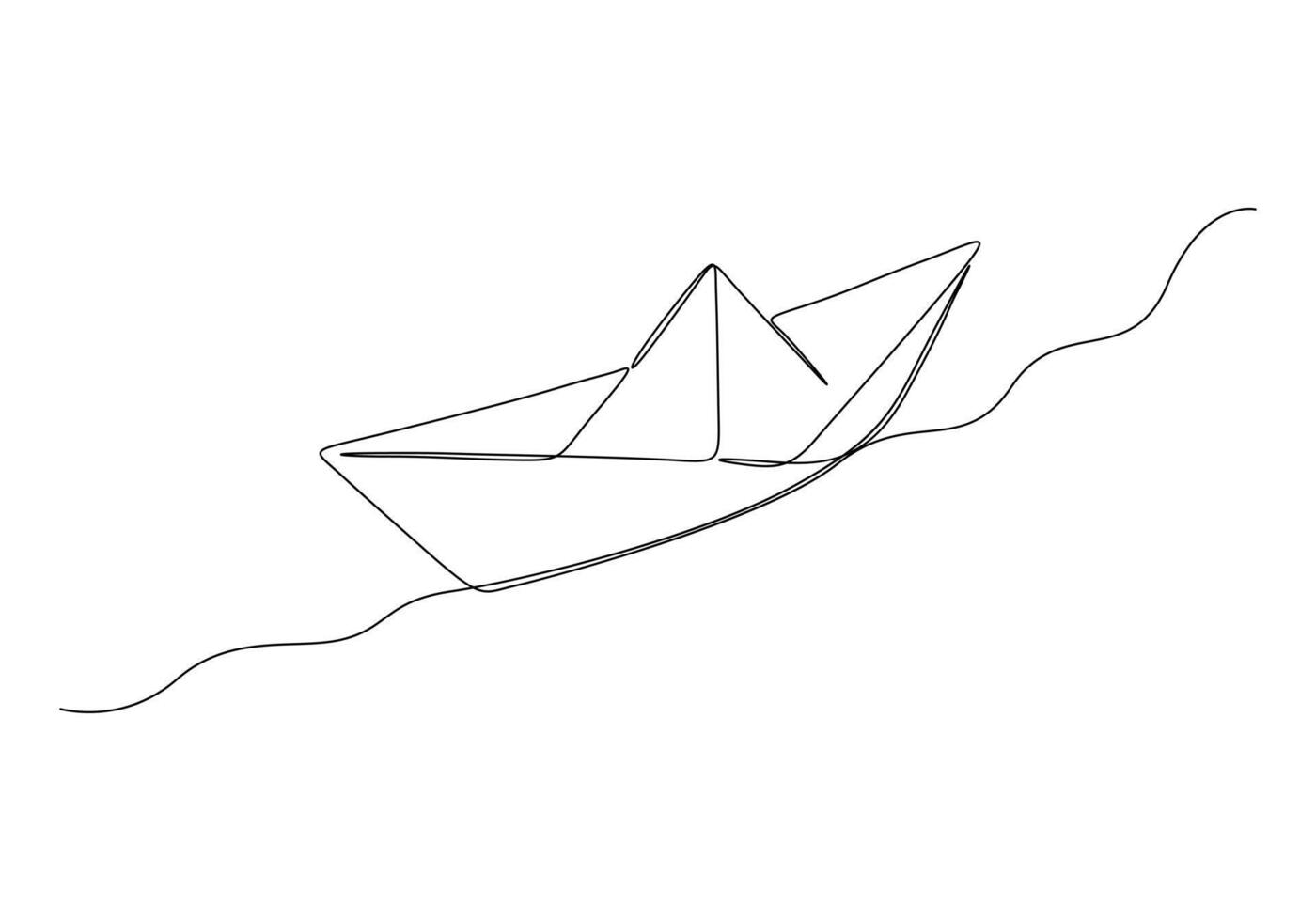 Continuous one line drawing of paper boat origami toy concept vector illustration. Premium vector