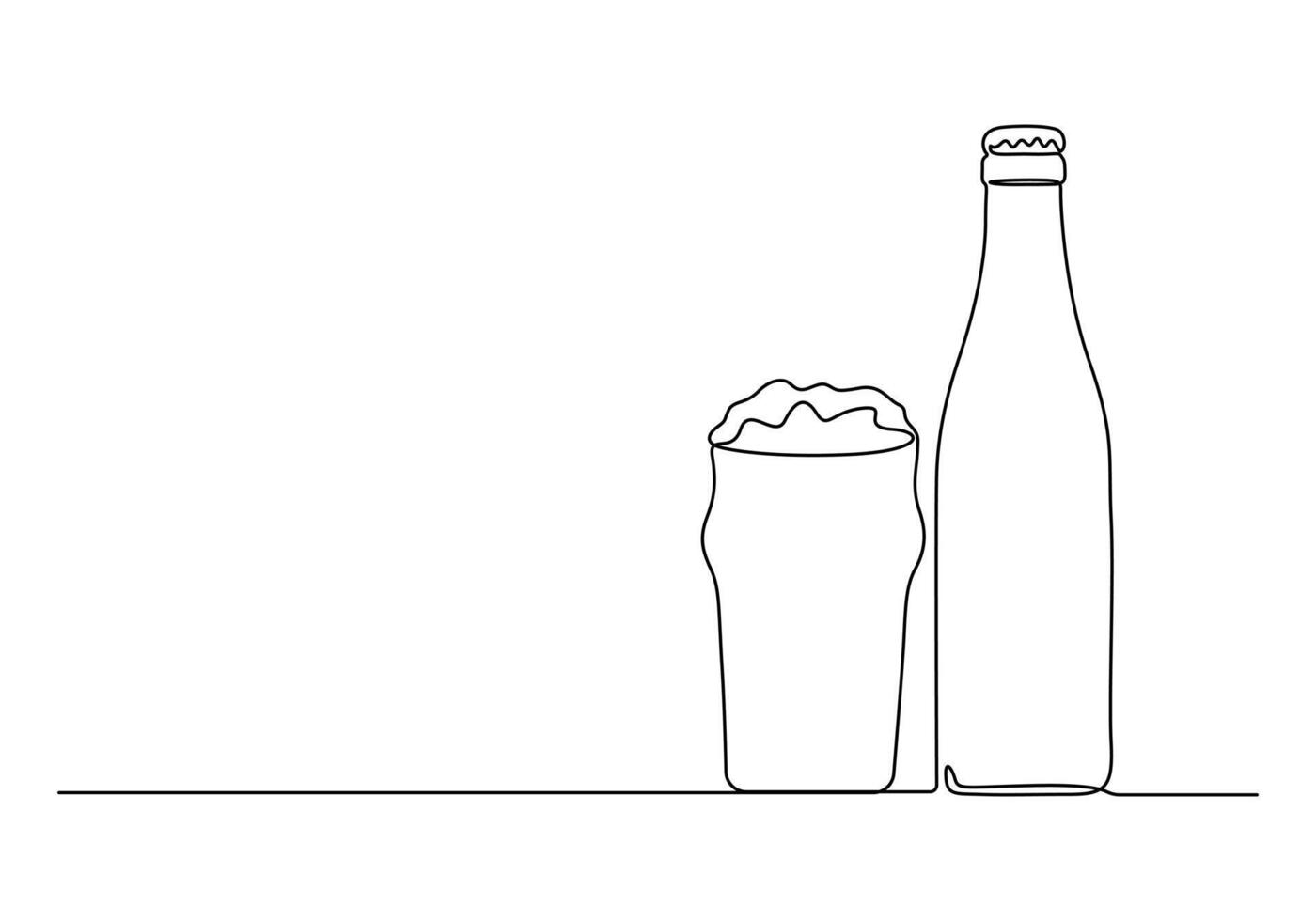 Beer glass and bottle continuous one line drawing vector illustration. Pro vector