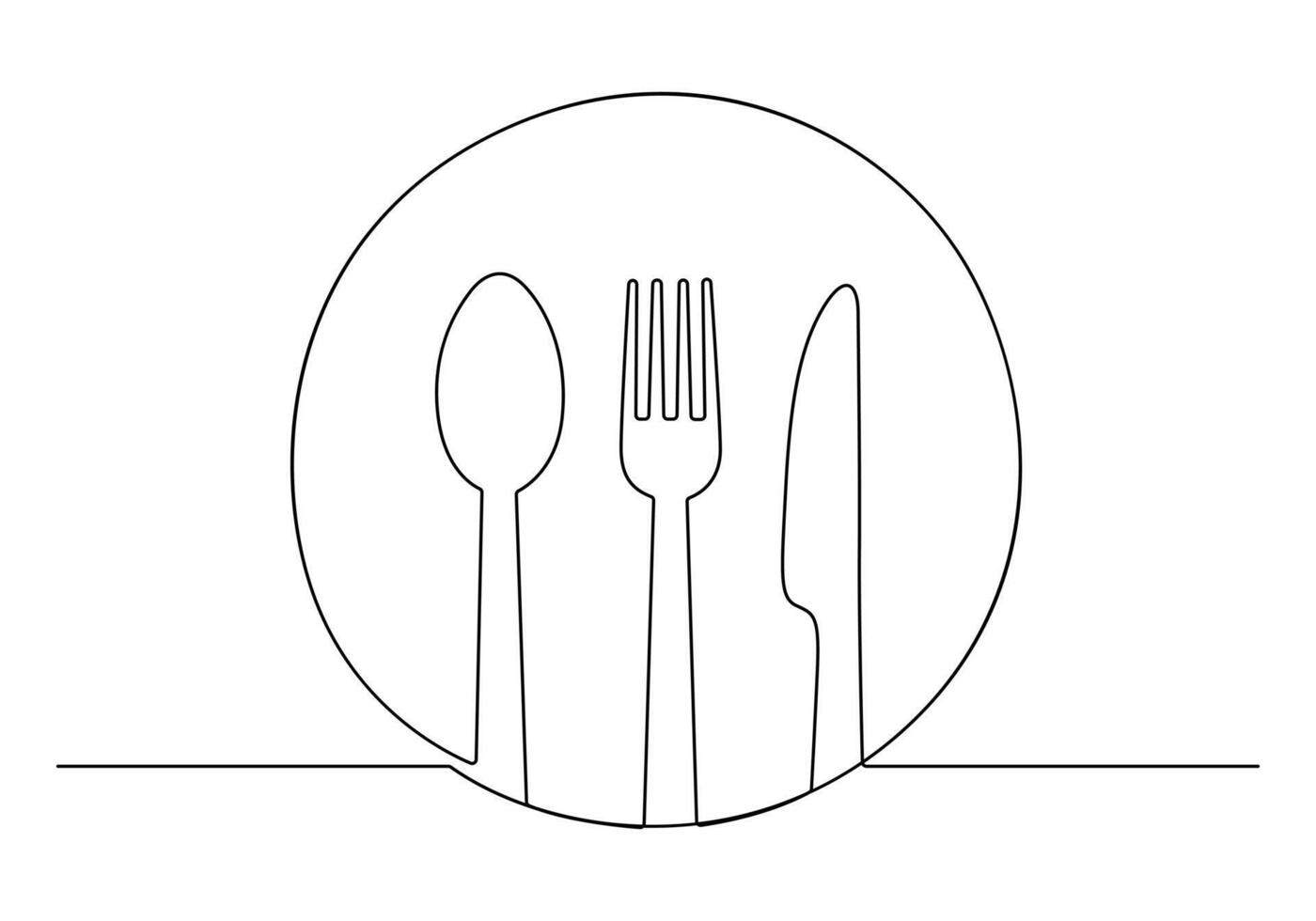 Continuous one line drawing of knife, fork and plate decoration for cafe or kitchen restaurant or menu cutlery vector illustration