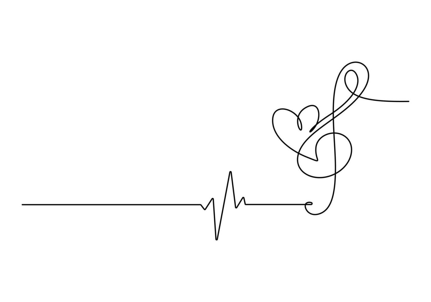 Continuous one line drawing of a treble clef. Isolated on white background vector illustration