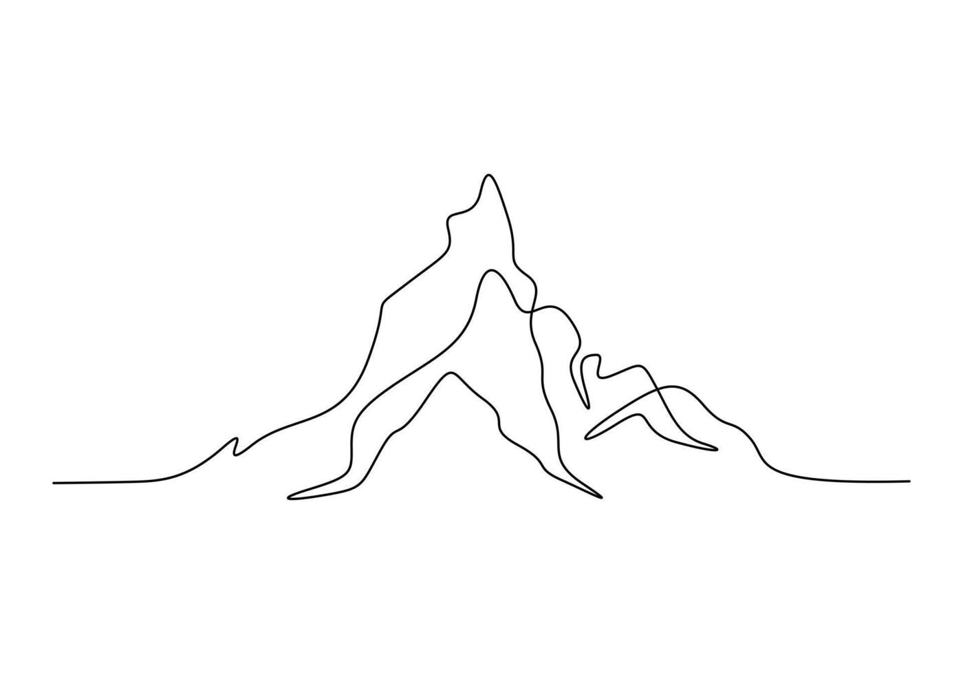 Continuous one line drawing of mountain range landscape. Adventure winter sports concept isolated on white background vector illustration