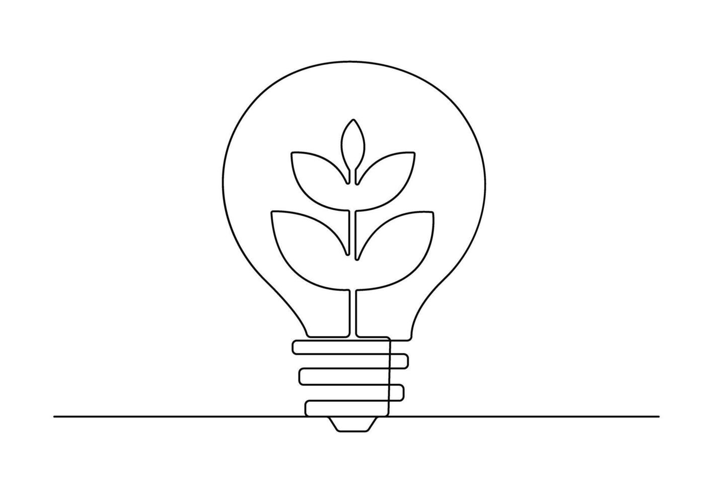 Continuous one line drawing of light bulb and plant. Vector illustration