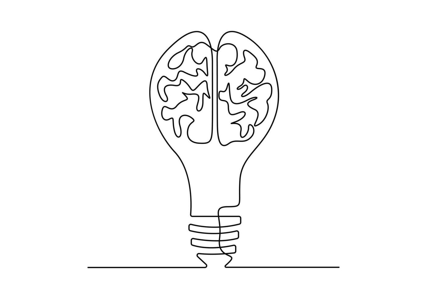 Single line drawing of lightbulb with human brain for medical company logo identity vector illustration